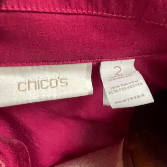 Chicos Size 2 Ruby Button Down Top Sz Large Satin Blouse Career Party - Picture 2 of 4